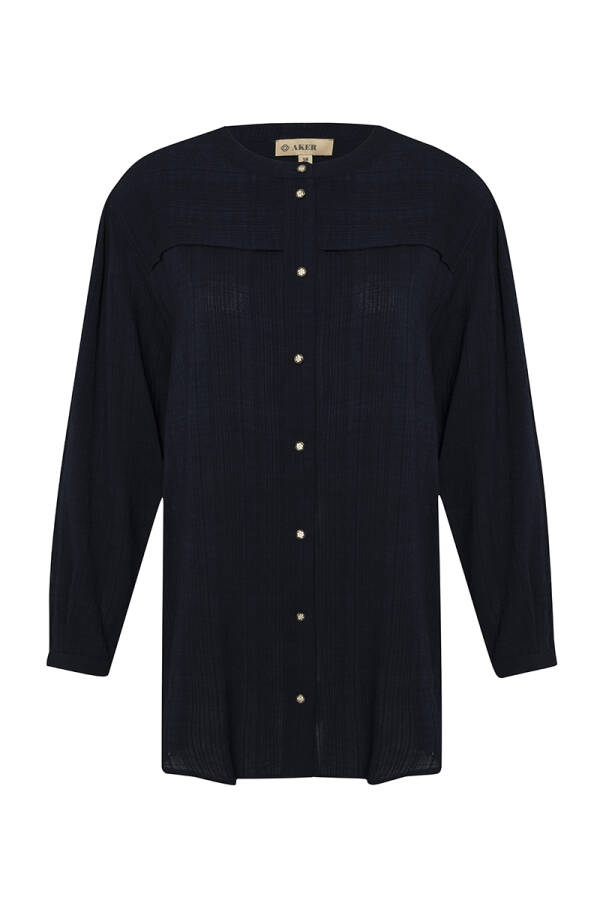 Lacivert Hakim Yaka Bluz - 1