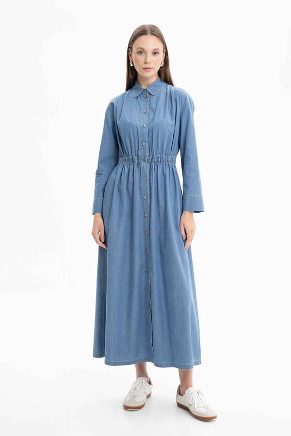 İndigo Beli Lastikli Jean Pardösü - Aker