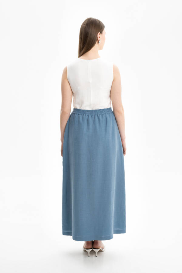 İndigo Beli Lastikli Keten Etek - Aker (1)