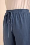 İndigo Beli Lastikli Keten Pantolon - 5