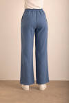 İndigo Beli Lastikli Keten Pantolon - 7