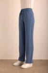 İndigo Beli Lastikli Keten Pantolon - 6