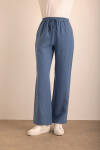 İndigo Beli Lastikli Keten Pantolon - 3