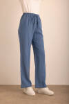 İndigo Beli Lastikli Keten Pantolon - 4
