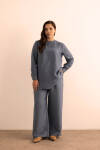 İndigo Beli Lastikli Keten Tencel Pantolon - 1