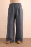 İndigo Beli Lastikli Keten Tencel Pantolon - 4