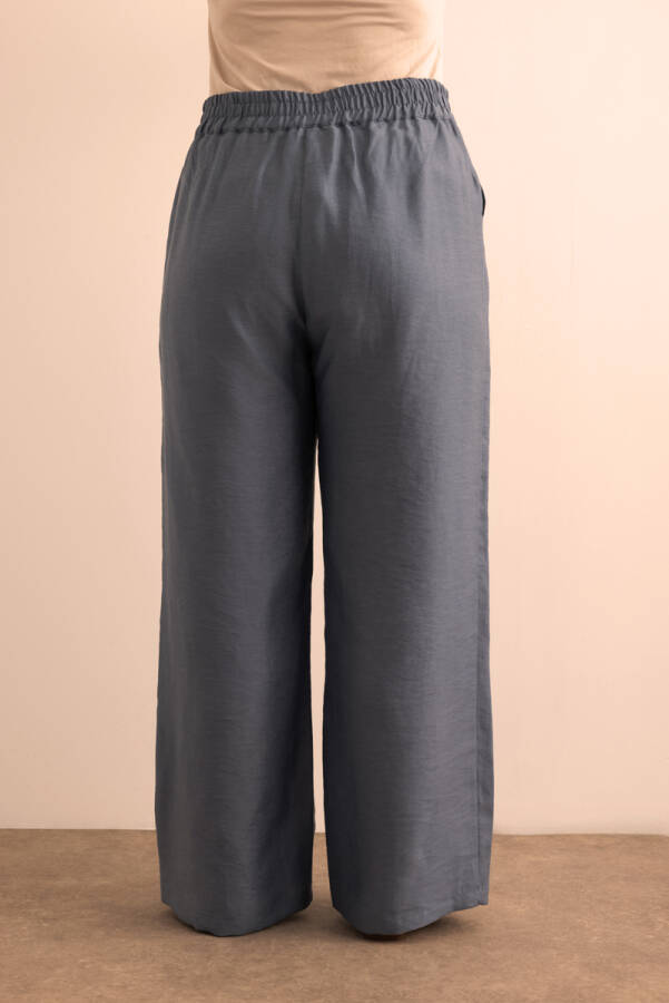 İndigo Beli Lastikli Keten Tencel Pantolon - 7