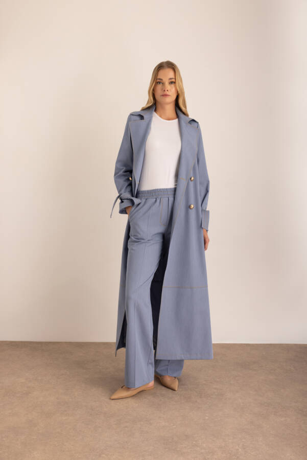 İndigo Beli Lastikli Pantolon - Aker