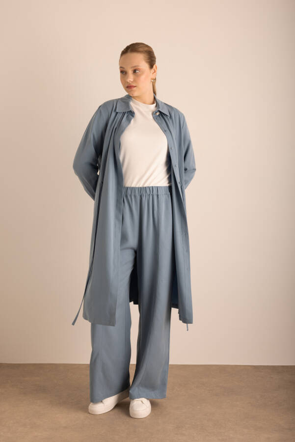 İndigo Beli Lastikli Tencel Cotton Pantolon - 1