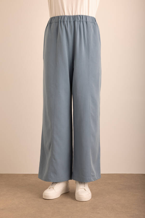 İndigo Beli Lastikli Tencel Cotton Pantolon - 2