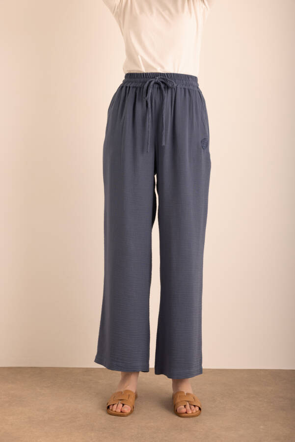 İndigo Beli Lastikli Viscon Cotton Pijama Altı - 3