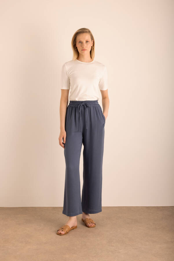 İndigo Beli Lastikli Viscon Cotton Pijama Altı - Aker (1)