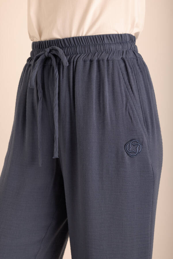 İndigo Beli Lastikli Viscon Cotton Pijama Altı - 5