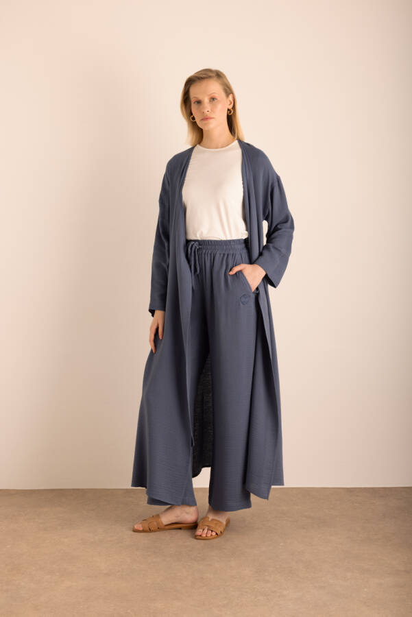 İndigo Beli Lastikli Viscon Cotton Pijama Altı - Aker