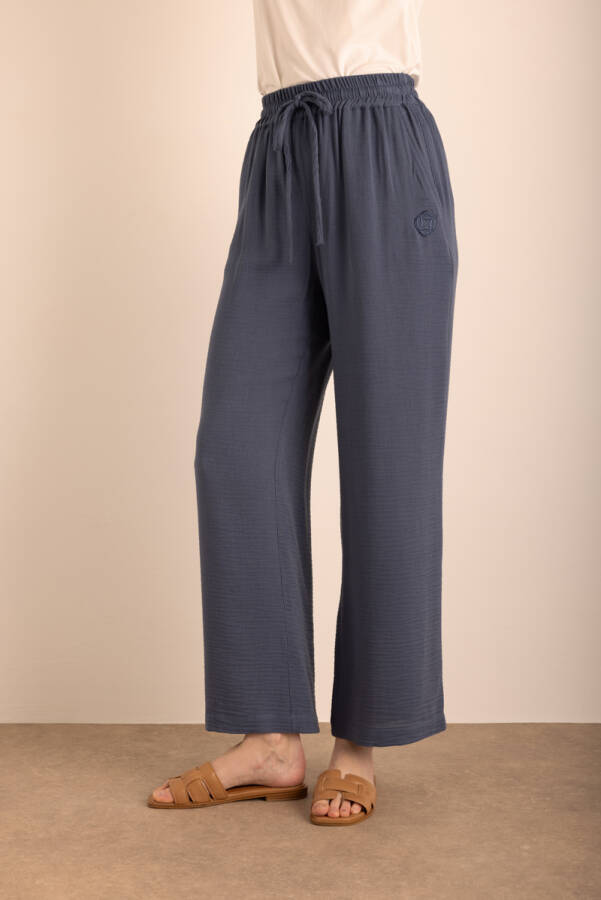 İndigo Beli Lastikli Viscon Cotton Pijama Altı - 4