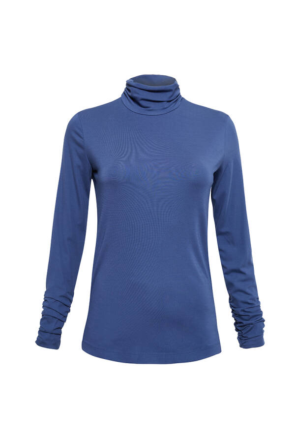 İndigo Büzgü Detaylı Bluz - Aker