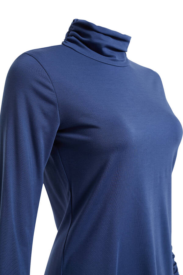 İndigo Büzgü Detaylı Bluz - Aker (1)