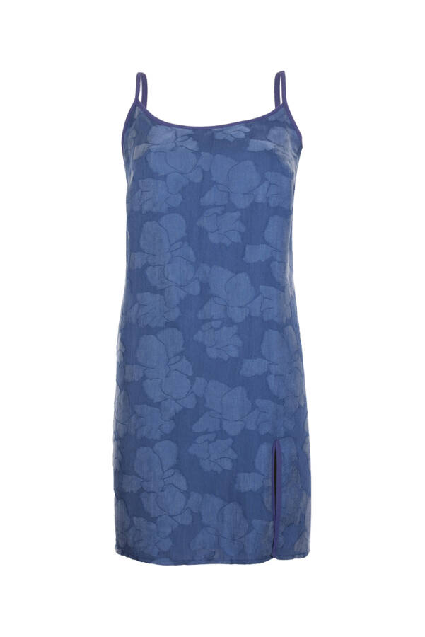 İndigo Çiçek Dokulu Tencel , Askılı Gecelik - Aker