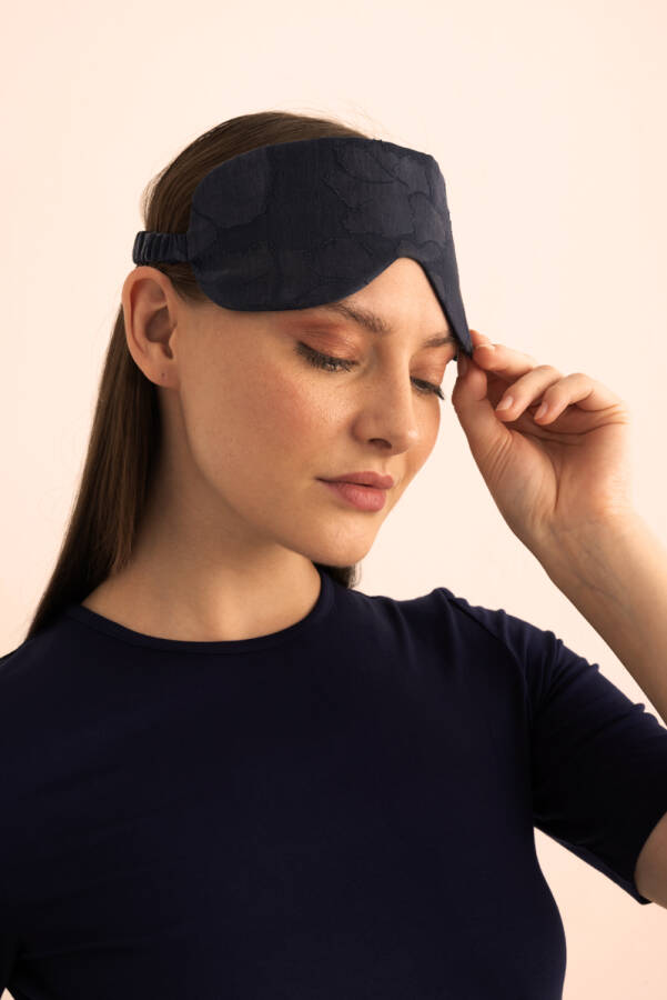 İndigo Çiçek Dokulu Tencel ,Uyku Bandı - 3