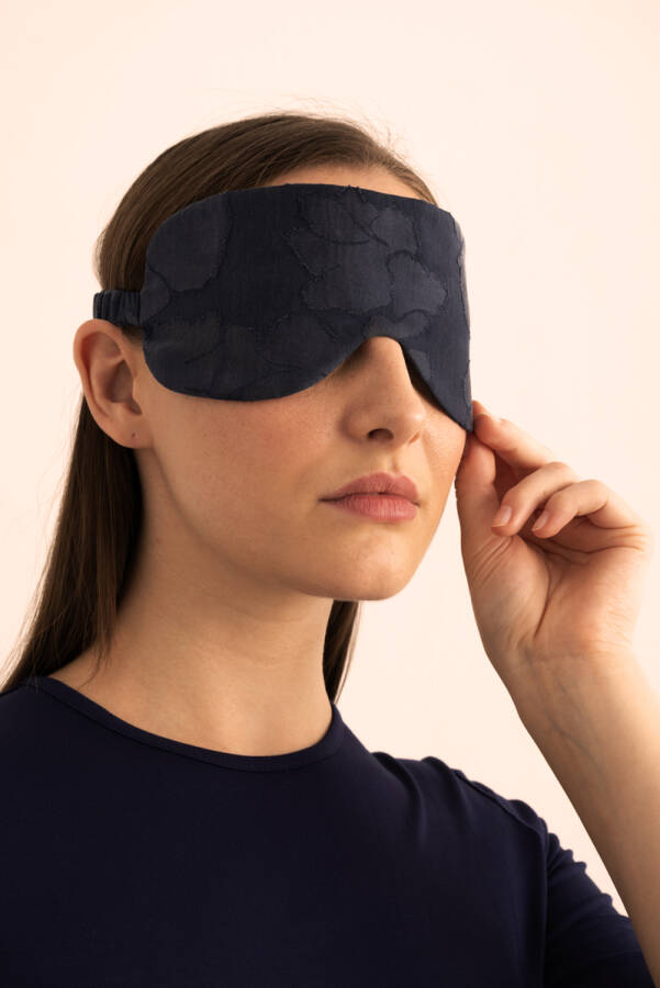 İndigo Çiçek Dokulu Tencel ,Uyku Bandı - 4