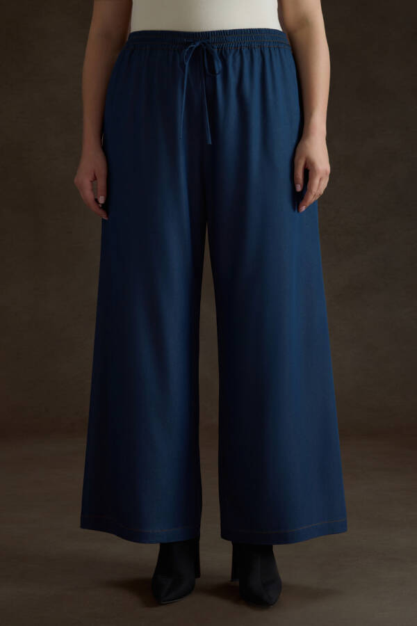 İndigo Denim Görünümlü Beli Lastikli Viscon Pantolon - 2