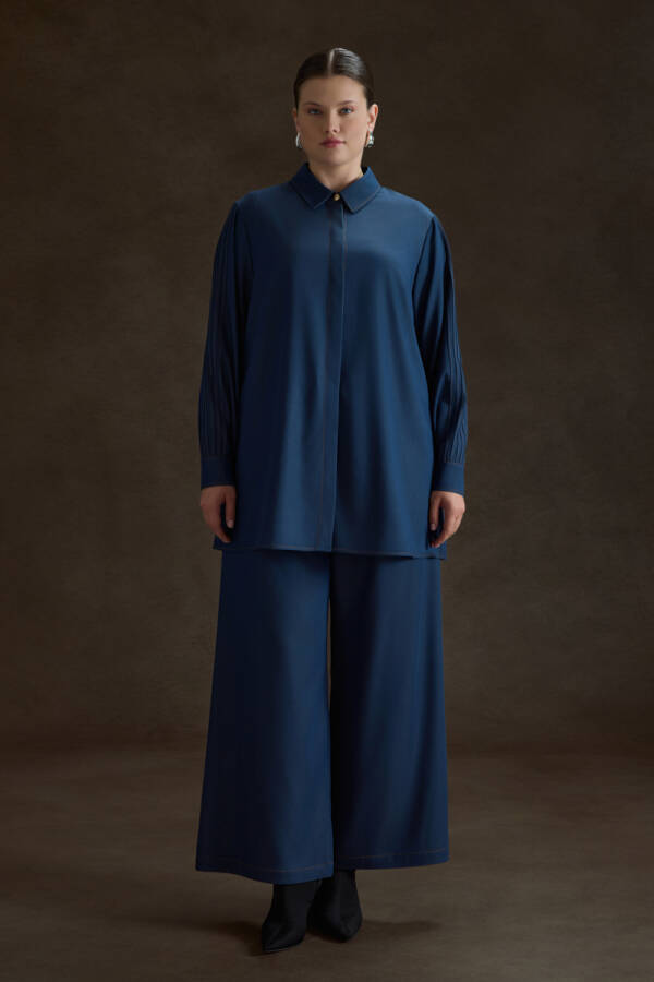 İndigo Denim Görünümlü Beli Lastikli Viscon Pantolon - Aker