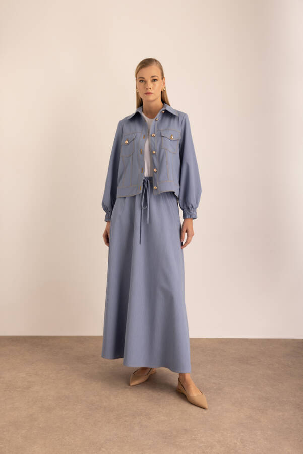 İndigo Denim Görünümlü İnce Ceket - Aker