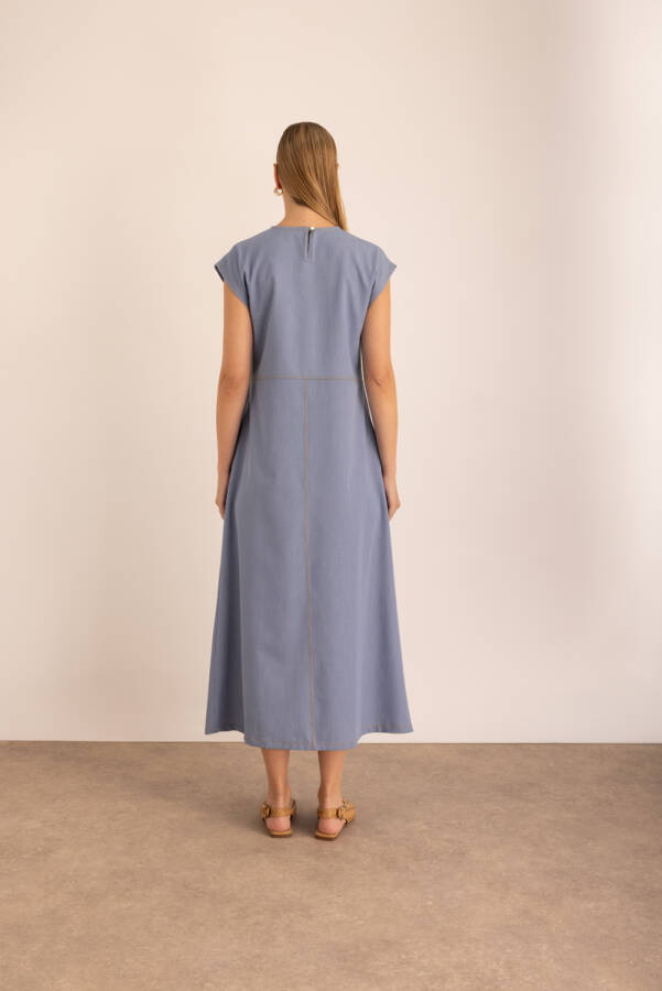 İndigo Denim Görünümlü İnce Kolsuz Elbise - 6