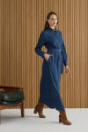 İndigo Denim Görünümlü Viscon Elbise - 1