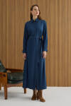 İndigo Denim Görünümlü Viscon Elbise - 3