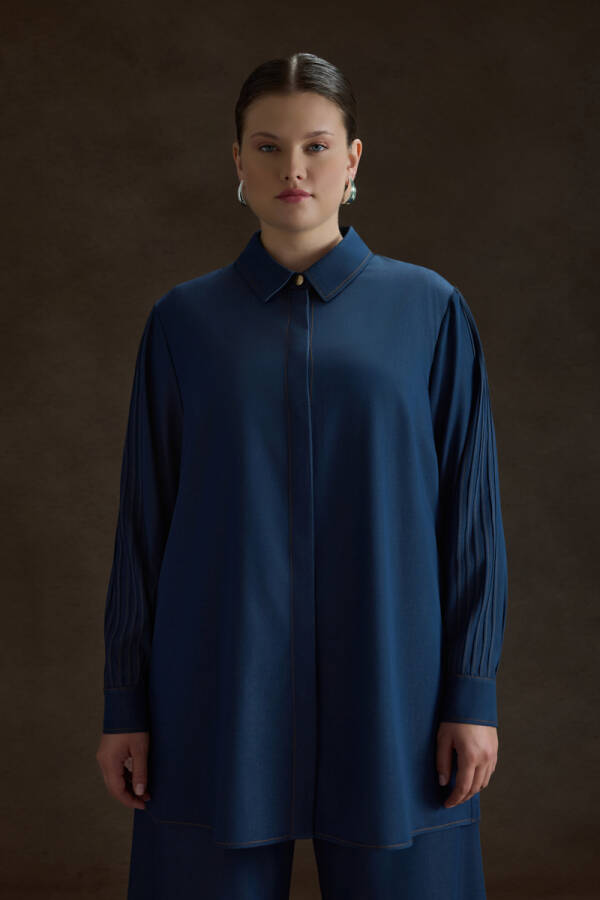 İndigo Denim Görünümlü Viscon Tunik - Aker (1)