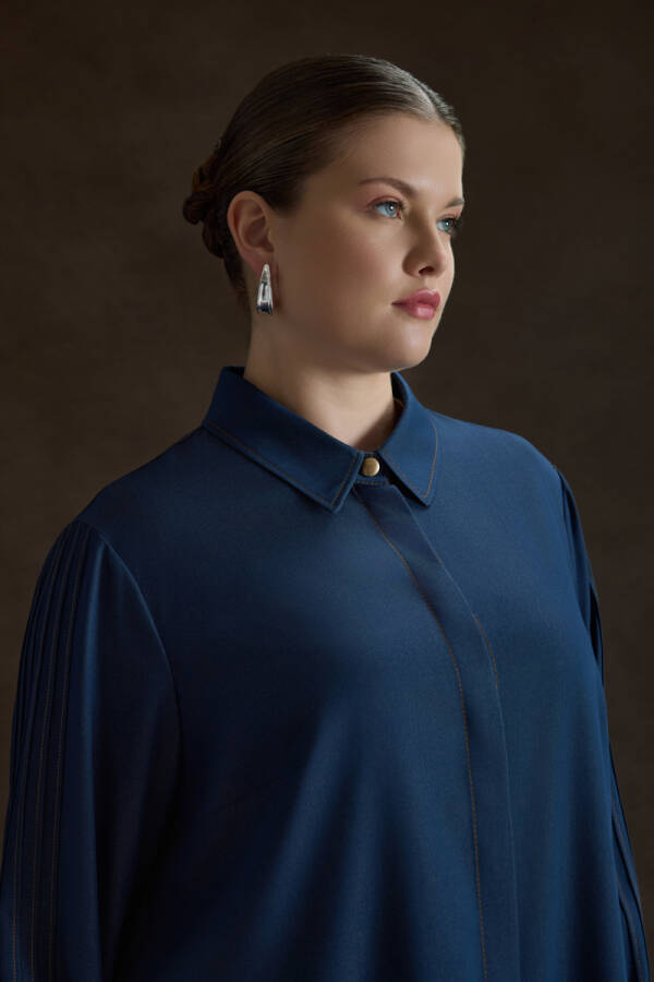 İndigo Denim Görünümlü Viscon Tunik - 4