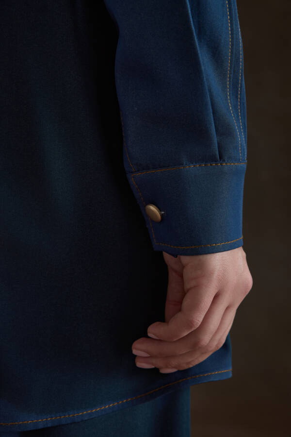 İndigo Denim Görünümlü Viscon Tunik - 5