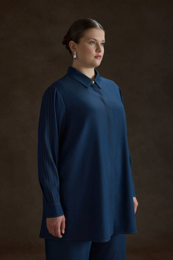 İndigo Denim Görünümlü Viscon Tunik - 3