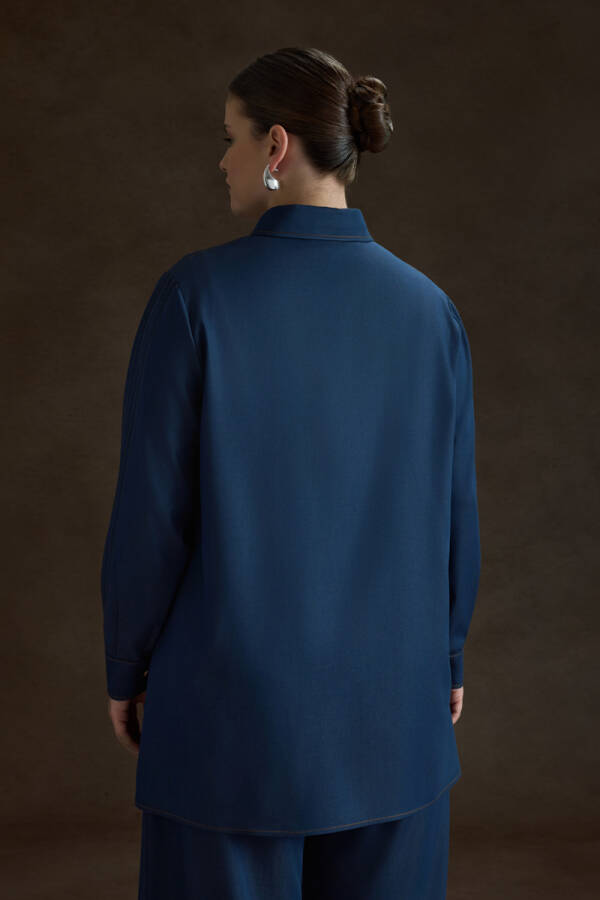 İndigo Denim Görünümlü Viscon Tunik - 6