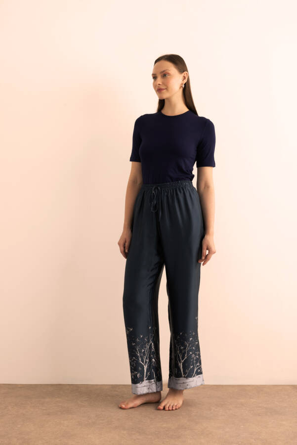 İndigo Desenli İpek ,Beli Lastikli Pijama Altı - 2