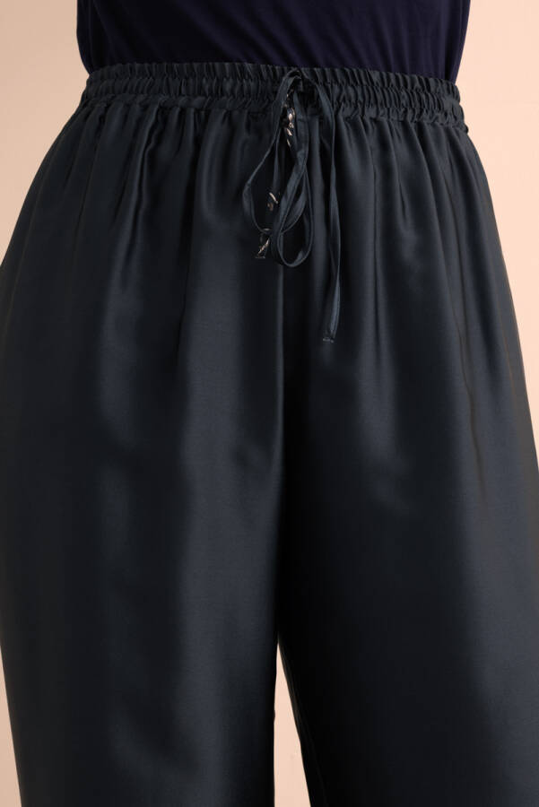 İndigo Desenli İpek ,Beli Lastikli Pijama Altı - 6