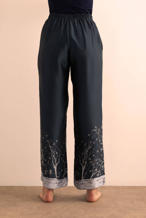 İndigo Desenli İpek ,Beli Lastikli Pijama Altı - 7