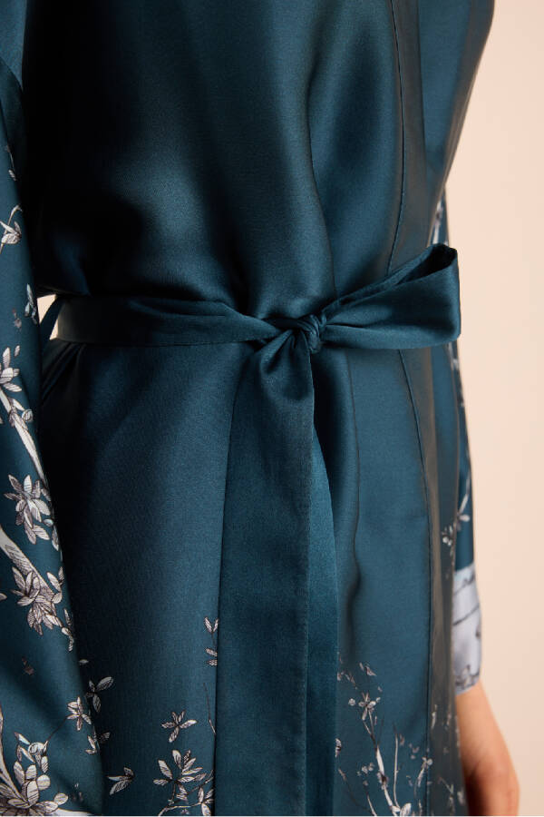 İndigo Desenli İpek ,Seyyar Kuşaklı Sabahlık - 5