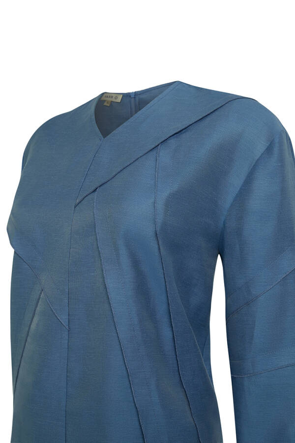 İndigo Dikiş Detaylı V Yaka Tunik - Aker (1)