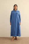 İndigo Fermuarlı Keten Ferace - 2