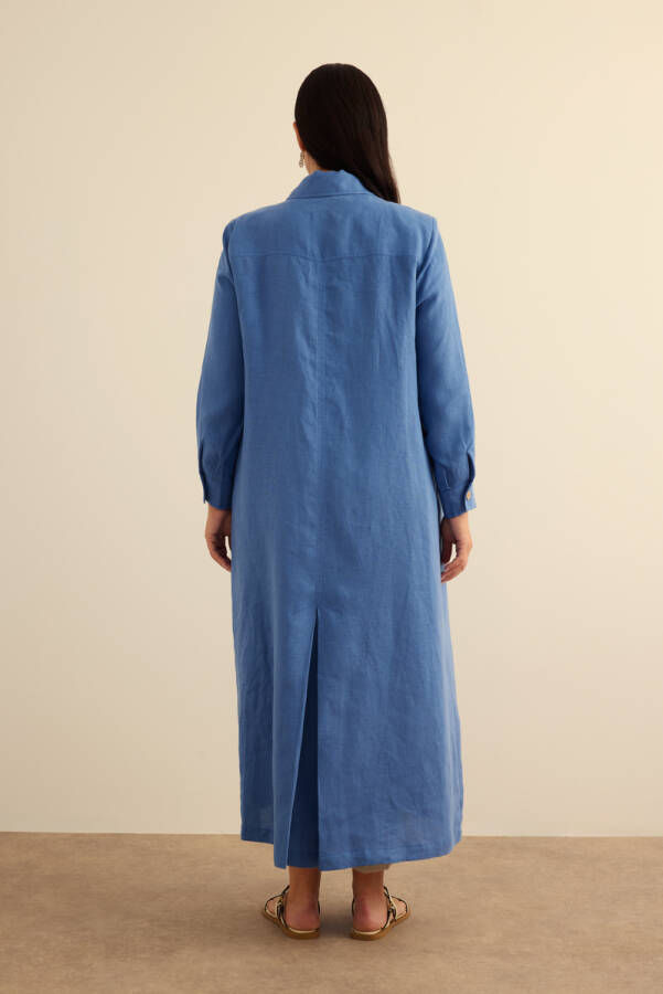 İndigo Fermuarlı Keten Ferace - 7
