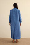 İndigo Fermuarlı Keten Ferace - 6
