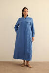 İndigo Fermuarlı Keten Ferace - 3