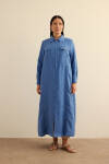 İndigo Fermuarlı Keten Ferace - 4