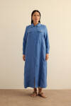 İndigo Fermuarlı Keten Ferace - 5
