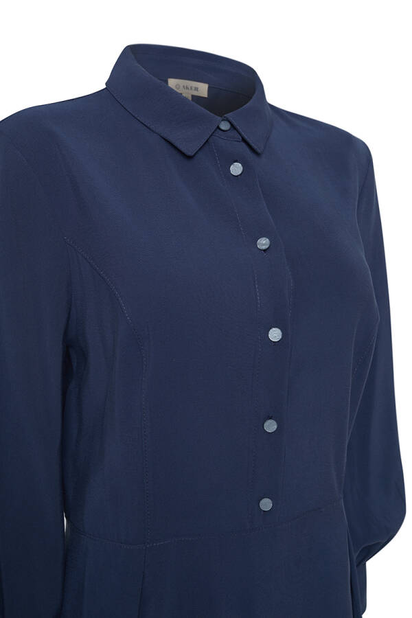 İndigo Gömlek Yaka Belden Kesik Elbise - Aker (1)