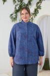 İndigo Hakim Yaka Desenli Bluz - 2