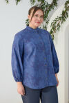 İndigo Hakim Yaka Desenli Bluz - 5
