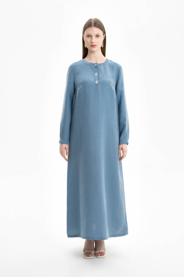 İndigo Hakim Yaka Rahat Kesim Elbise - Aker (1)